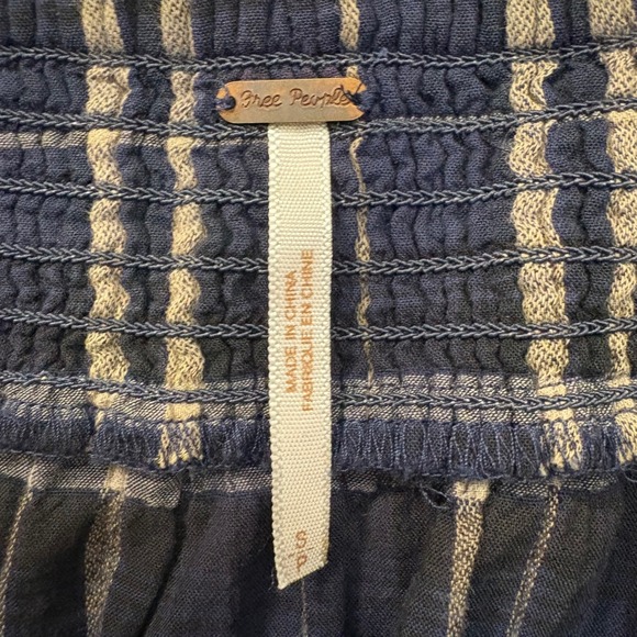 Free People Skirt Women Plaid Ruffle Hem Midi Skirt Navy Tan Boho Asymmetrical S - Picture 3 of 13